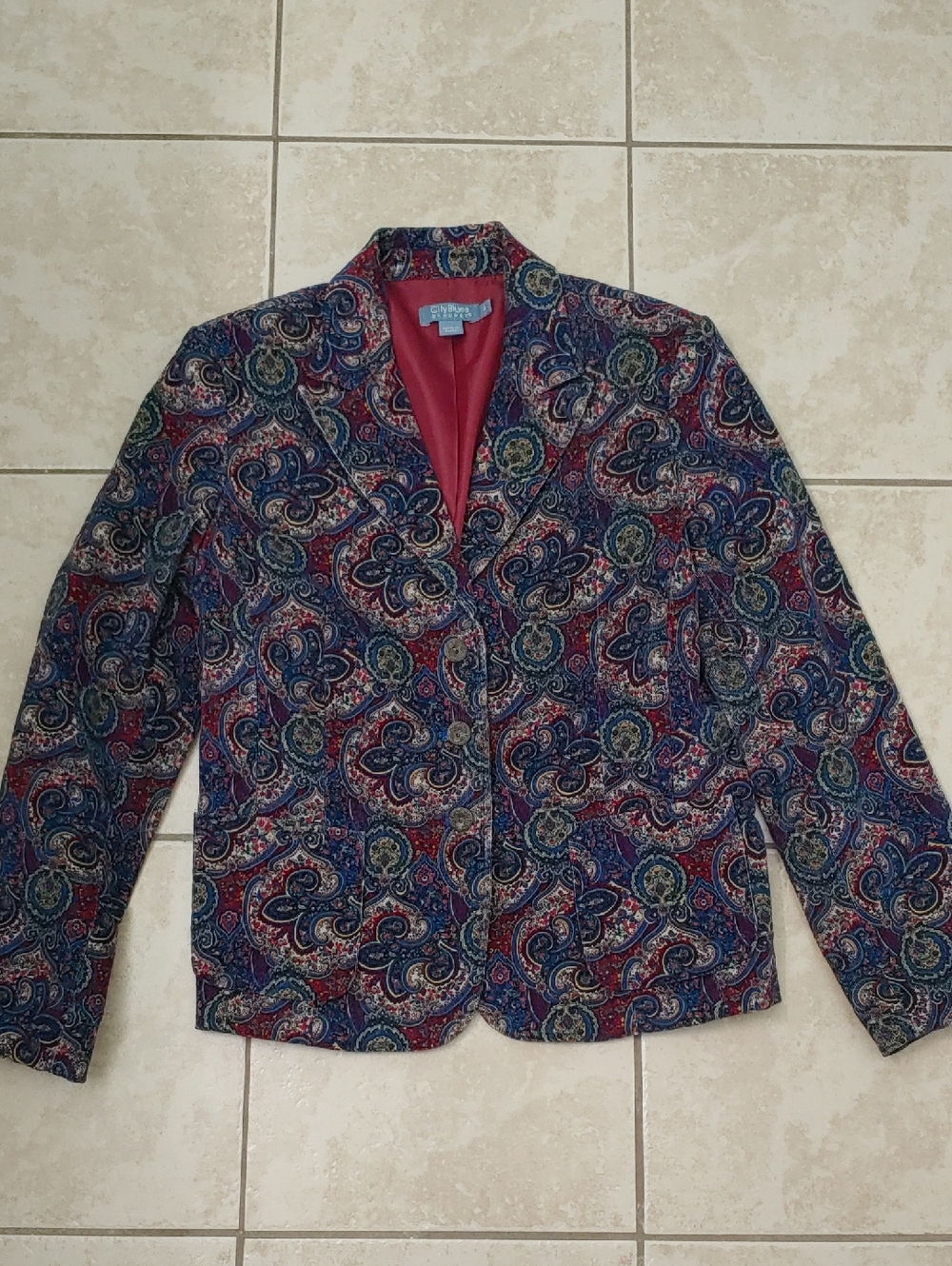 Vintage Paisley Blazer Corduroy Dark Floral Coat Koret City Blues Women's Size M